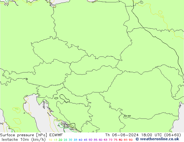 Isotachs (kph) ECMWF gio 06.06.2024 18 UTC