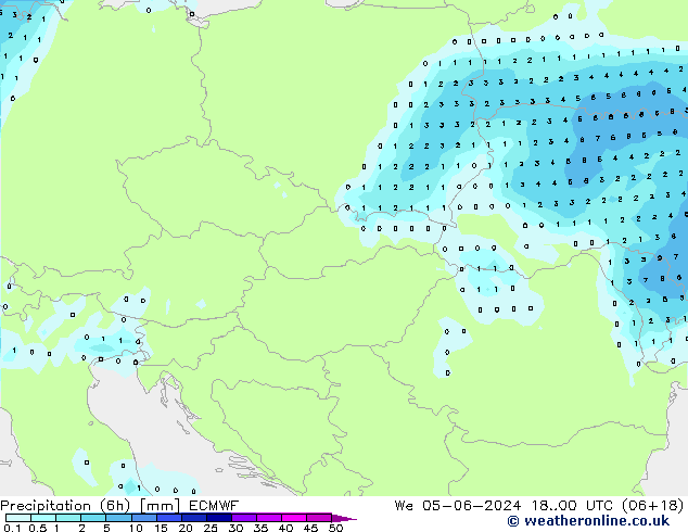 Precipitación (6h) ECMWF mié 05.06.2024 00 UTC