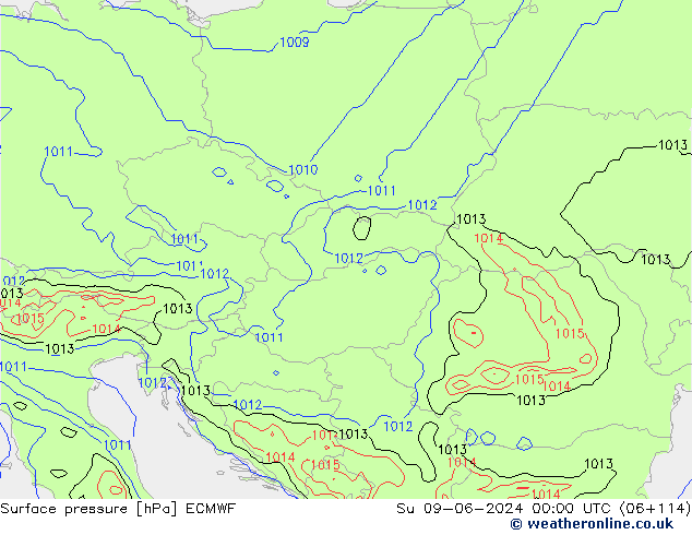 Surface pressure ECMWF Su 09.06.2024 00 UTC