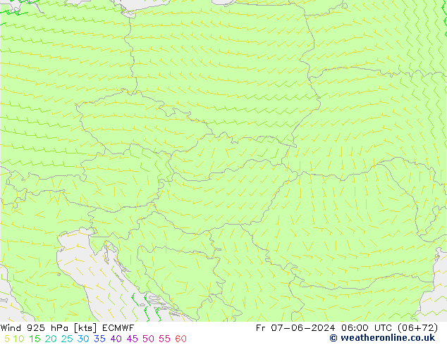 Vento 925 hPa ECMWF ven 07.06.2024 06 UTC