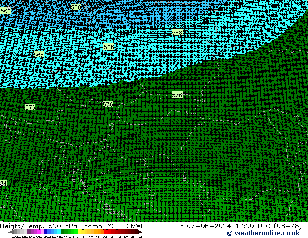 Hoogte/Temp. 500 hPa ECMWF vr 07.06.2024 12 UTC