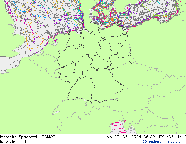 Isotachen Spaghetti ECMWF Mo 10.06.2024 06 UTC