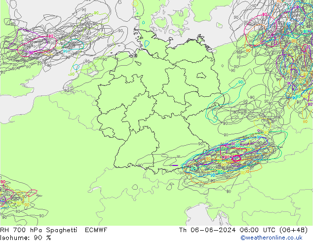 RH 700 hPa Spaghetti ECMWF Do 06.06.2024 06 UTC