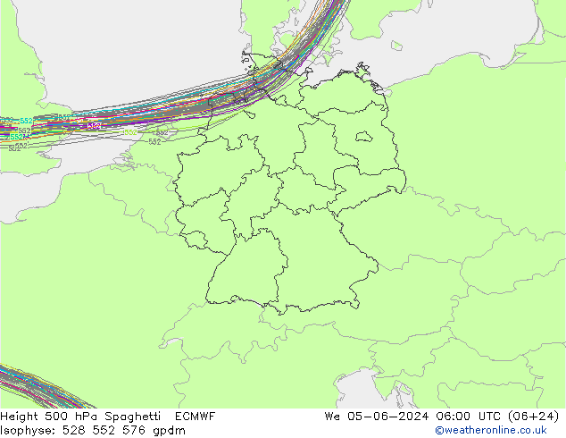 Height 500 hPa Spaghetti ECMWF  05.06.2024 06 UTC