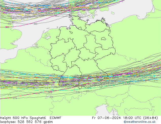 Height 500 hPa Spaghetti ECMWF pt. 07.06.2024 18 UTC