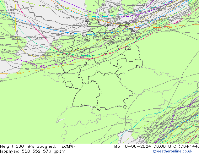 Height 500 hPa Spaghetti ECMWF Mo 10.06.2024 06 UTC