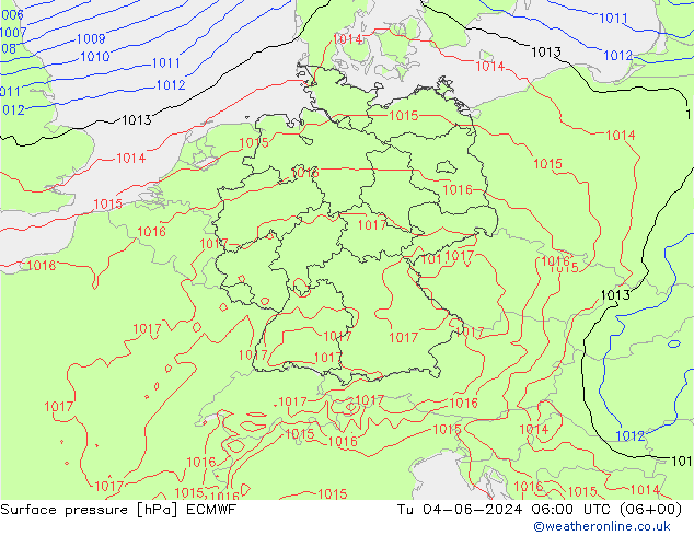 Yer basıncı ECMWF Sa 04.06.2024 06 UTC