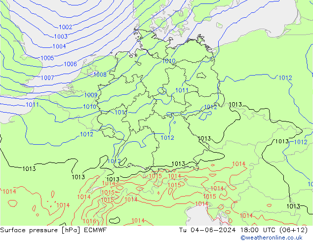 地面气压 ECMWF 星期二 04.06.2024 18 UTC