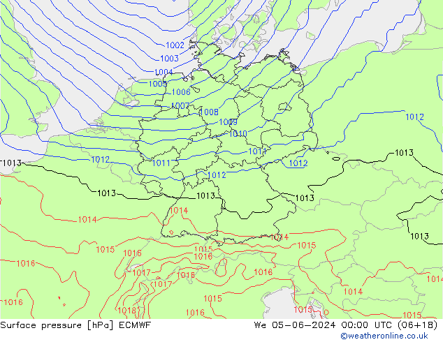 Presión superficial ECMWF mié 05.06.2024 00 UTC