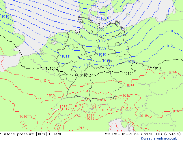 pressão do solo ECMWF Qua 05.06.2024 06 UTC