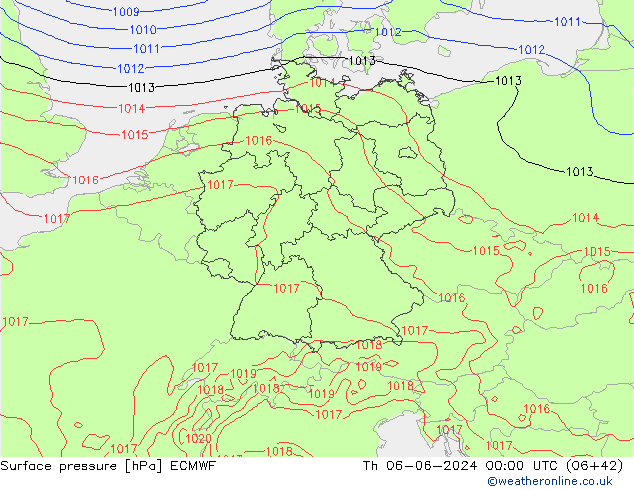 Surface pressure ECMWF Th 06.06.2024 00 UTC