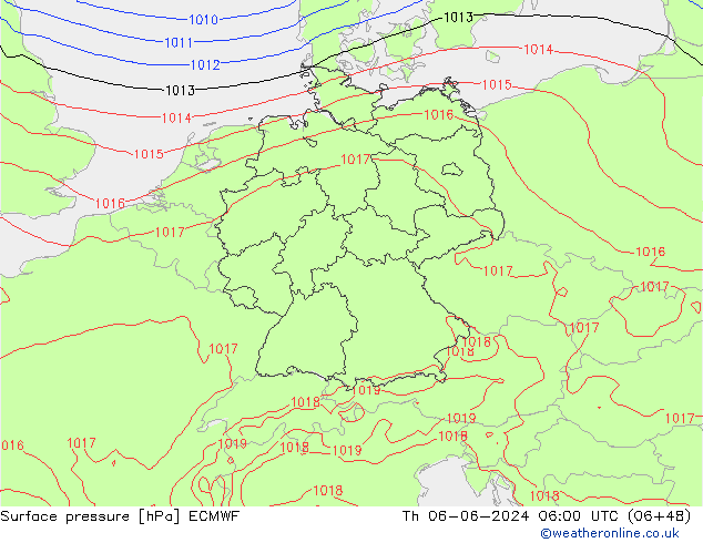 Surface pressure ECMWF Th 06.06.2024 06 UTC