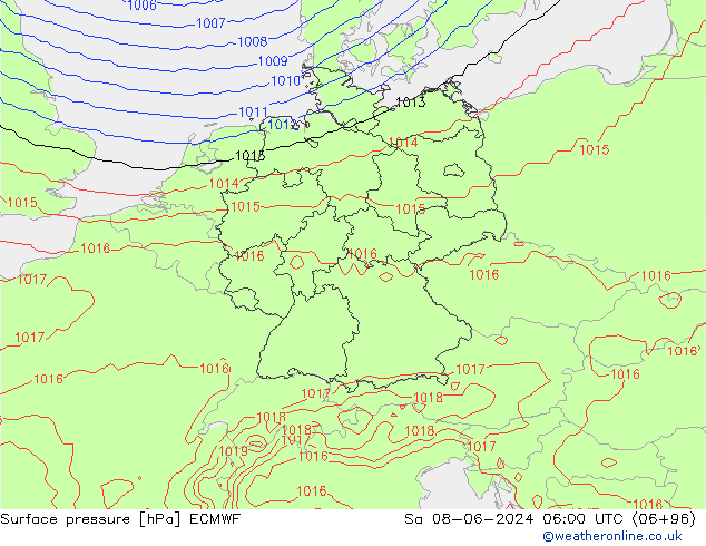 Surface pressure ECMWF Sa 08.06.2024 06 UTC