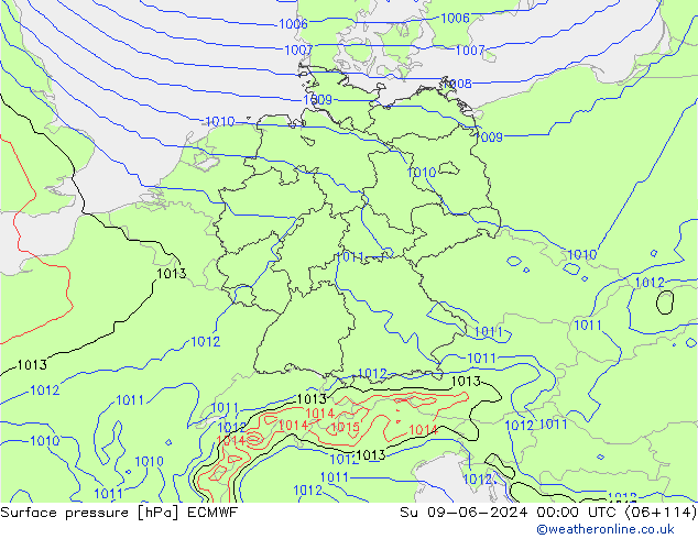 Surface pressure ECMWF Su 09.06.2024 00 UTC