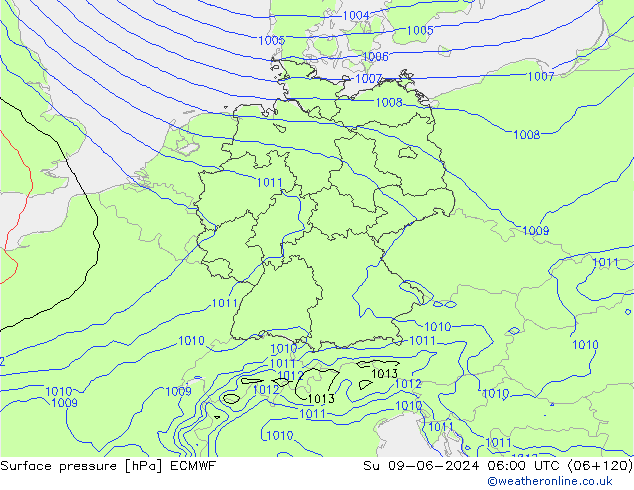 Surface pressure ECMWF Su 09.06.2024 06 UTC