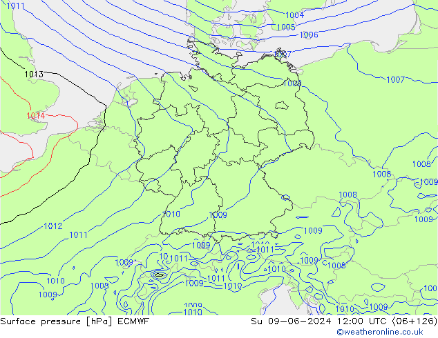 pressão do solo ECMWF Dom 09.06.2024 12 UTC