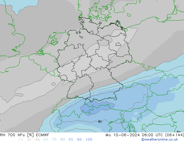 RH 700 hPa ECMWF Mo 10.06.2024 06 UTC