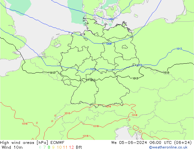 High wind areas ECMWF Qua 05.06.2024 06 UTC