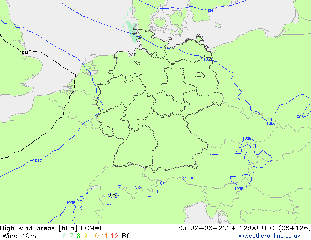High wind areas ECMWF dim 09.06.2024 12 UTC