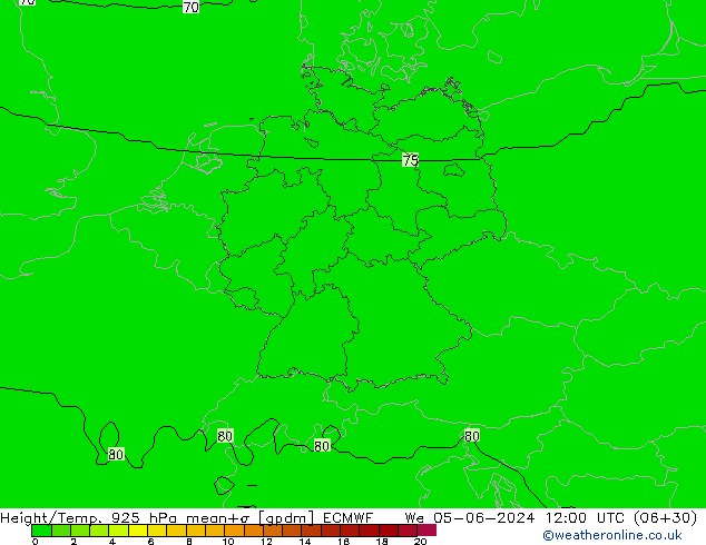 Height/Temp. 925 hPa ECMWF We 05.06.2024 12 UTC