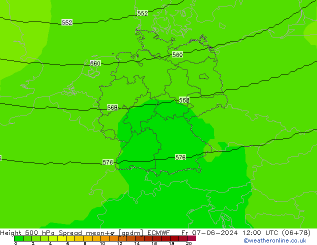 Height 500 hPa Spread ECMWF pt. 07.06.2024 12 UTC