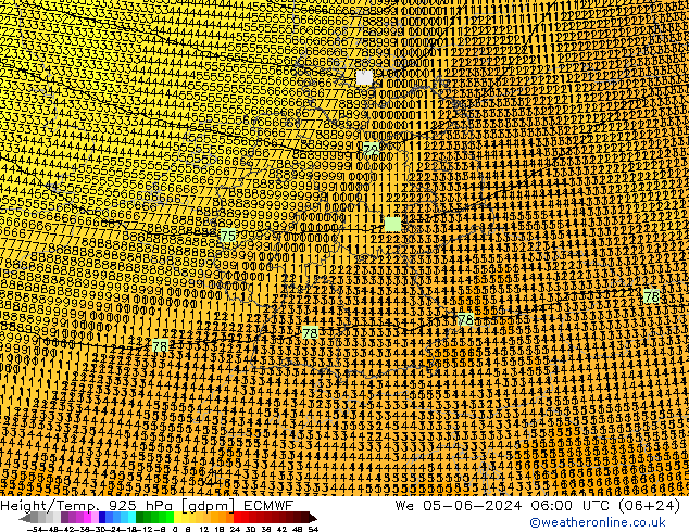 Géop./Temp. 925 hPa ECMWF mer 05.06.2024 06 UTC