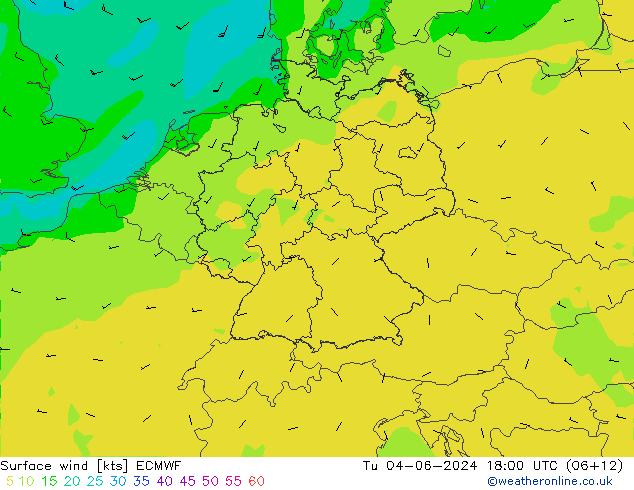 Bodenwind ECMWF Di 04.06.2024 18 UTC