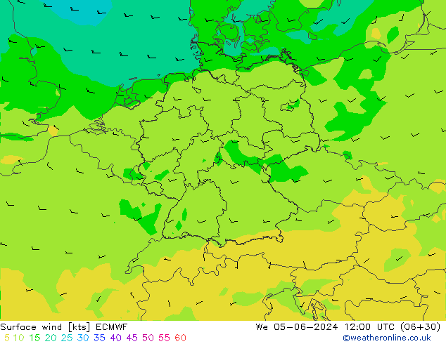 Vento 10 m ECMWF mer 05.06.2024 12 UTC