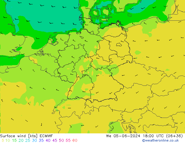 Wind 10 m ECMWF wo 05.06.2024 18 UTC