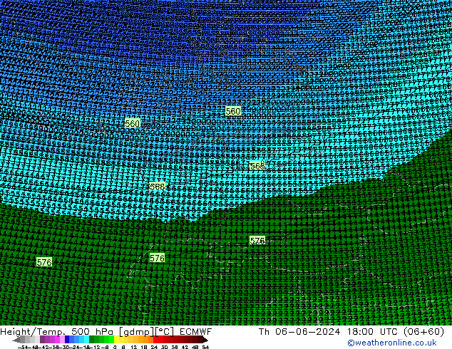 Height/Temp. 500 hPa ECMWF Th 06.06.2024 18 UTC