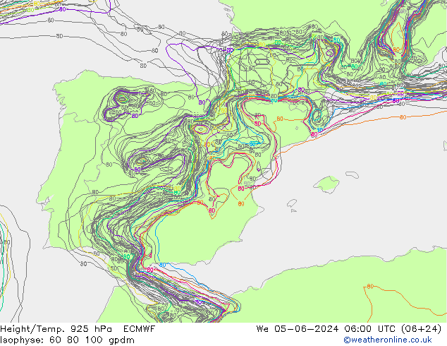 Height/Temp. 925 hPa ECMWF Qua 05.06.2024 06 UTC