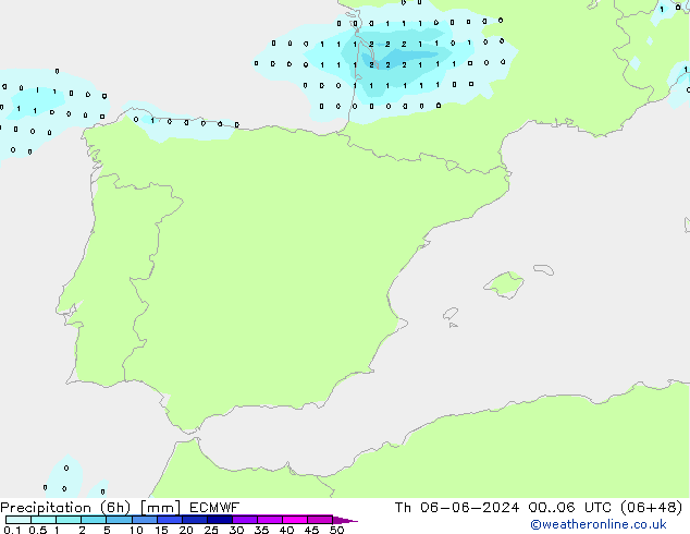 Precipitation (6h) ECMWF Th 06.06.2024 06 UTC