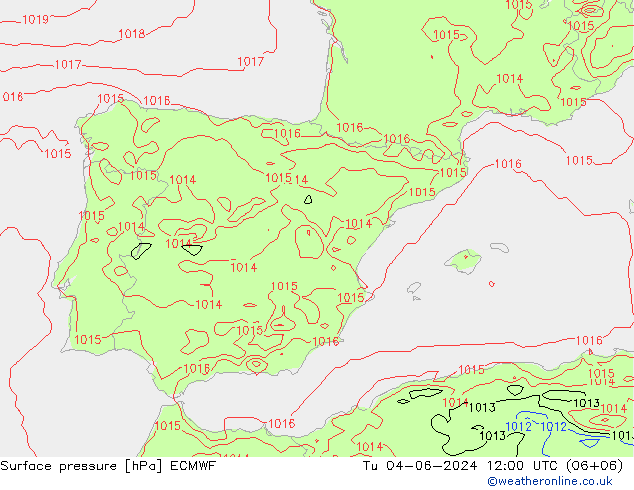 pressão do solo ECMWF Ter 04.06.2024 12 UTC