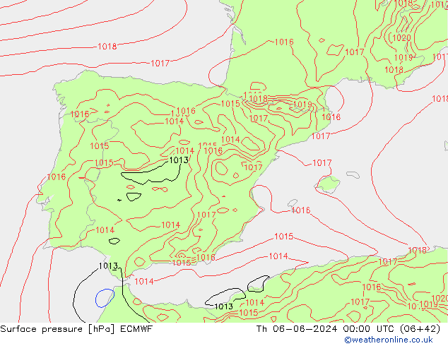 Presión superficial ECMWF jue 06.06.2024 00 UTC