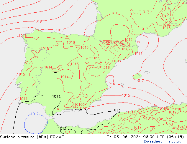 Luchtdruk (Grond) ECMWF do 06.06.2024 06 UTC