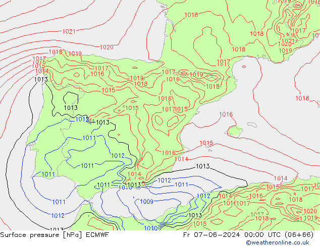 Luchtdruk (Grond) ECMWF vr 07.06.2024 00 UTC