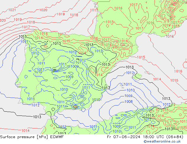 Surface pressure ECMWF Fr 07.06.2024 18 UTC