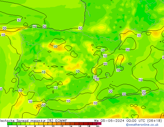 Isotachen Spread ECMWF Mi 05.06.2024 00 UTC