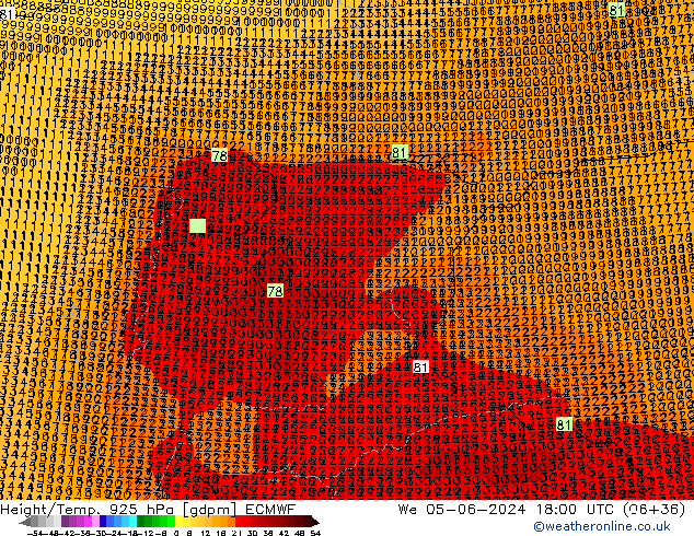 Height/Temp. 925 hPa ECMWF We 05.06.2024 18 UTC