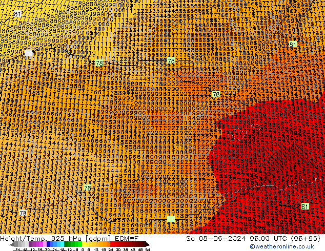 Height/Temp. 925 hPa ECMWF so. 08.06.2024 06 UTC