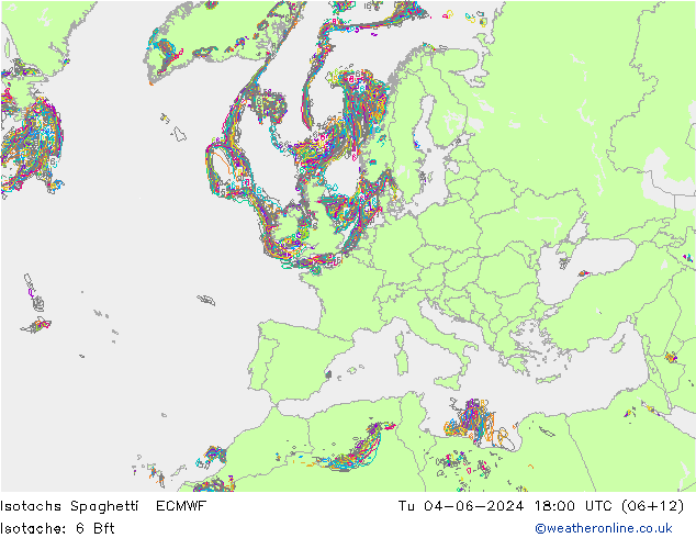 Isotachs Spaghetti ECMWF Út 04.06.2024 18 UTC