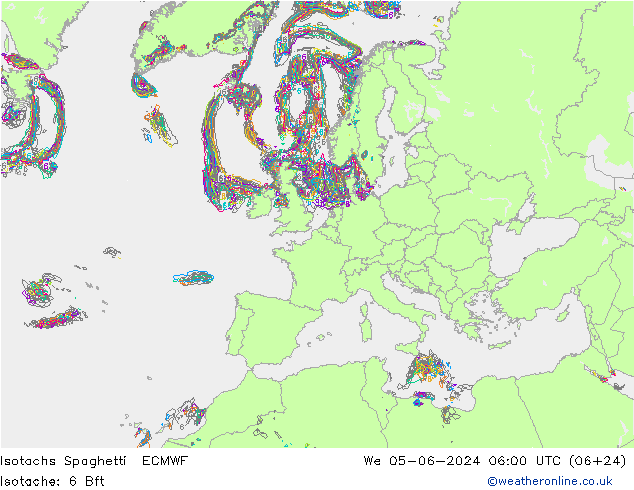 Isotachs Spaghetti ECMWF mer 05.06.2024 06 UTC