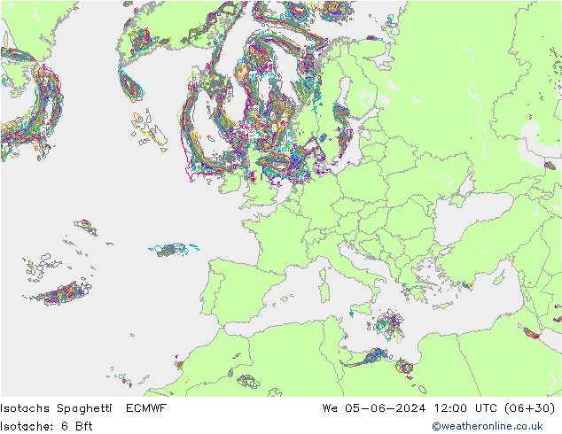 Isotachen Spaghetti ECMWF Mi 05.06.2024 12 UTC