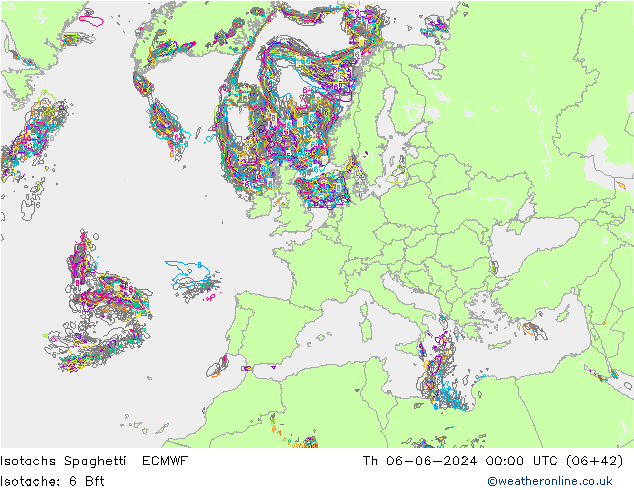 Isotachen Spaghetti ECMWF Do 06.06.2024 00 UTC