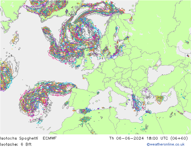 Isotachen Spaghetti ECMWF Do 06.06.2024 18 UTC