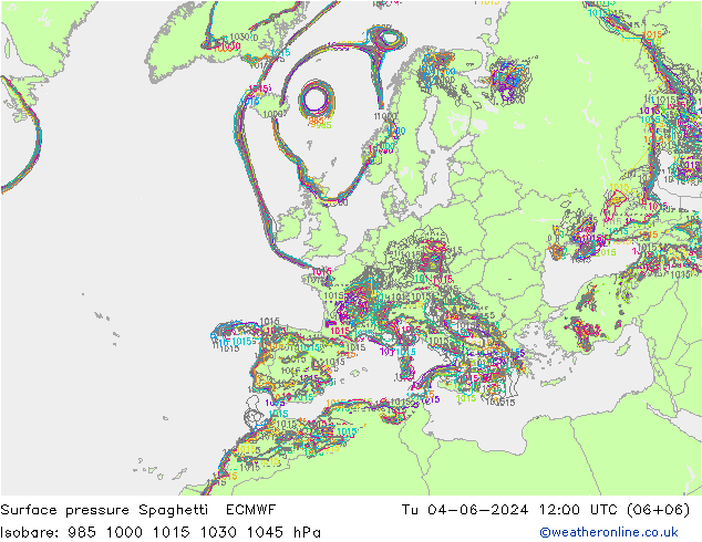 Bodendruck Spaghetti ECMWF Di 04.06.2024 12 UTC