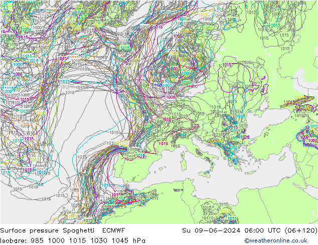 Bodendruck Spaghetti ECMWF So 09.06.2024 06 UTC