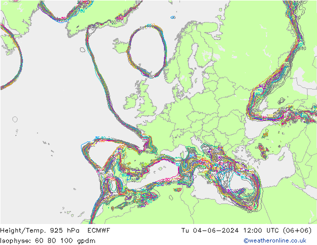 Geop./Temp. 925 hPa ECMWF mar 04.06.2024 12 UTC