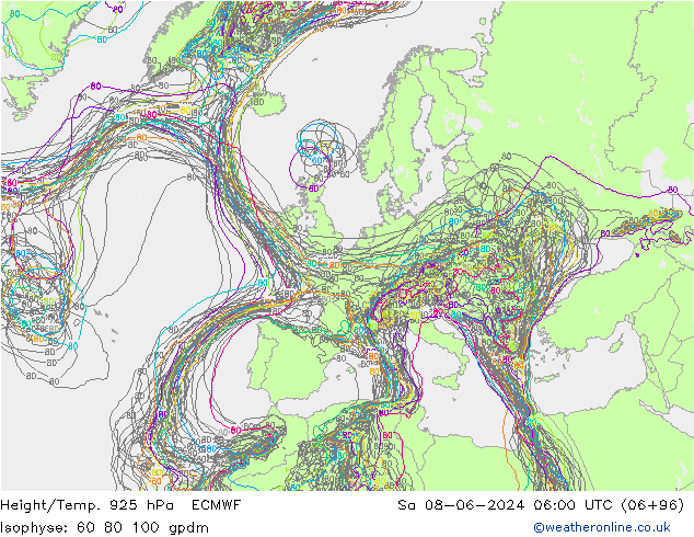 Height/Temp. 925 hPa ECMWF Sa 08.06.2024 06 UTC