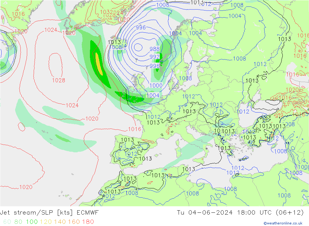 Polarjet/Bodendruck ECMWF Di 04.06.2024 18 UTC